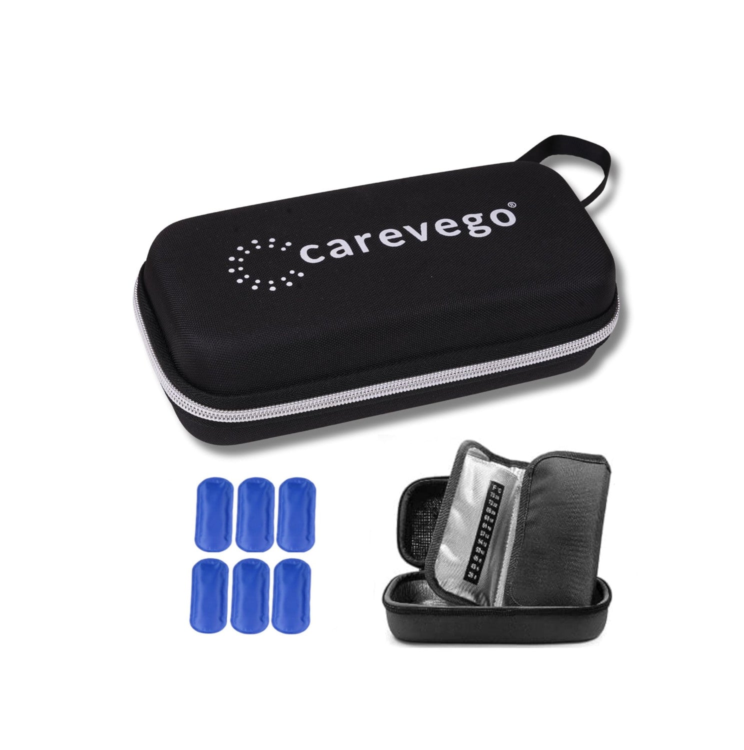 CareVego® Insulin Cooler Travel Case (Black 3+3 Ice Packs) [8h-12h]
