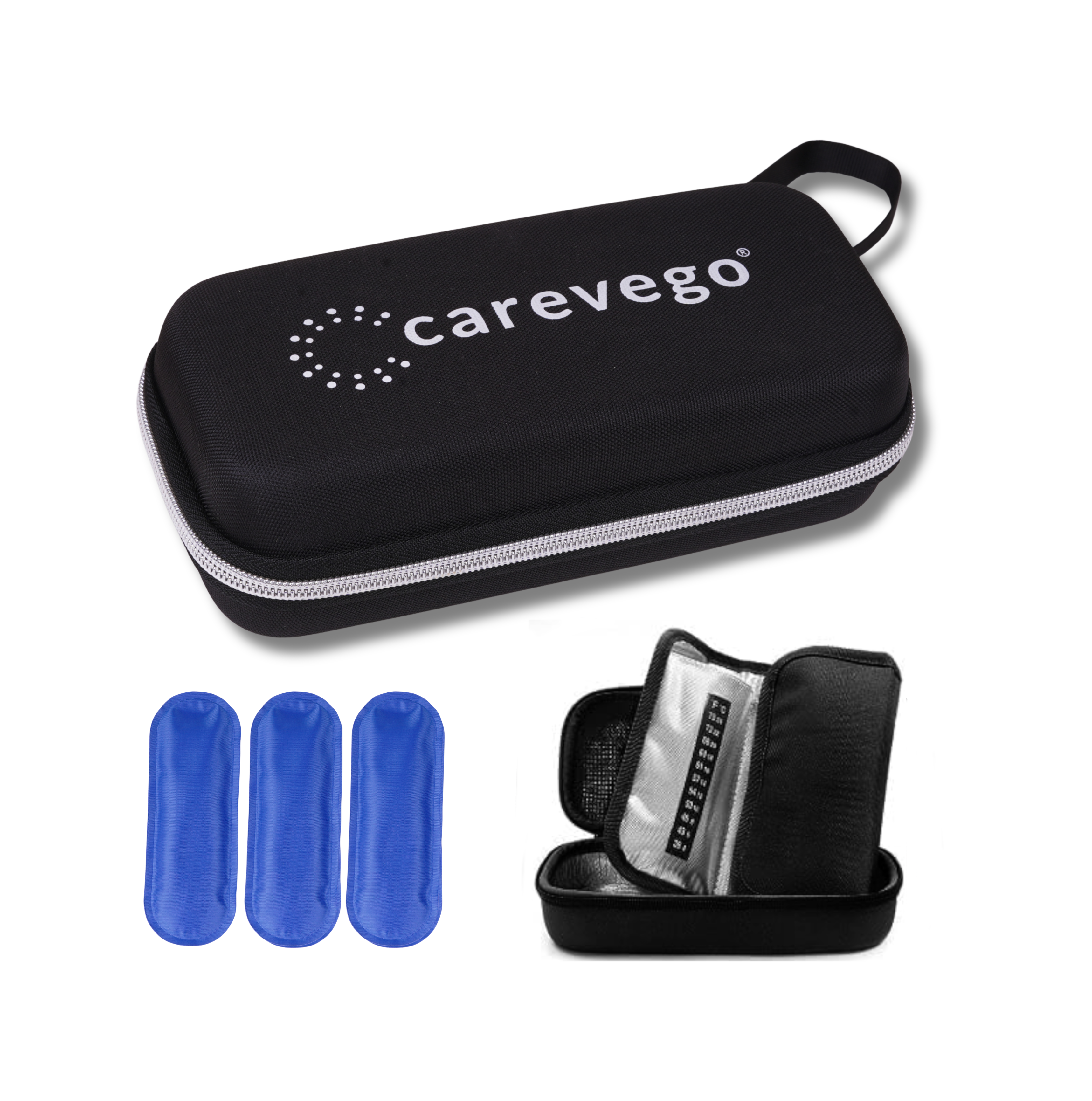 CareVego insulin pen travel safe cooler ice bag Hard eva case with 3 Cooler Ice Pack