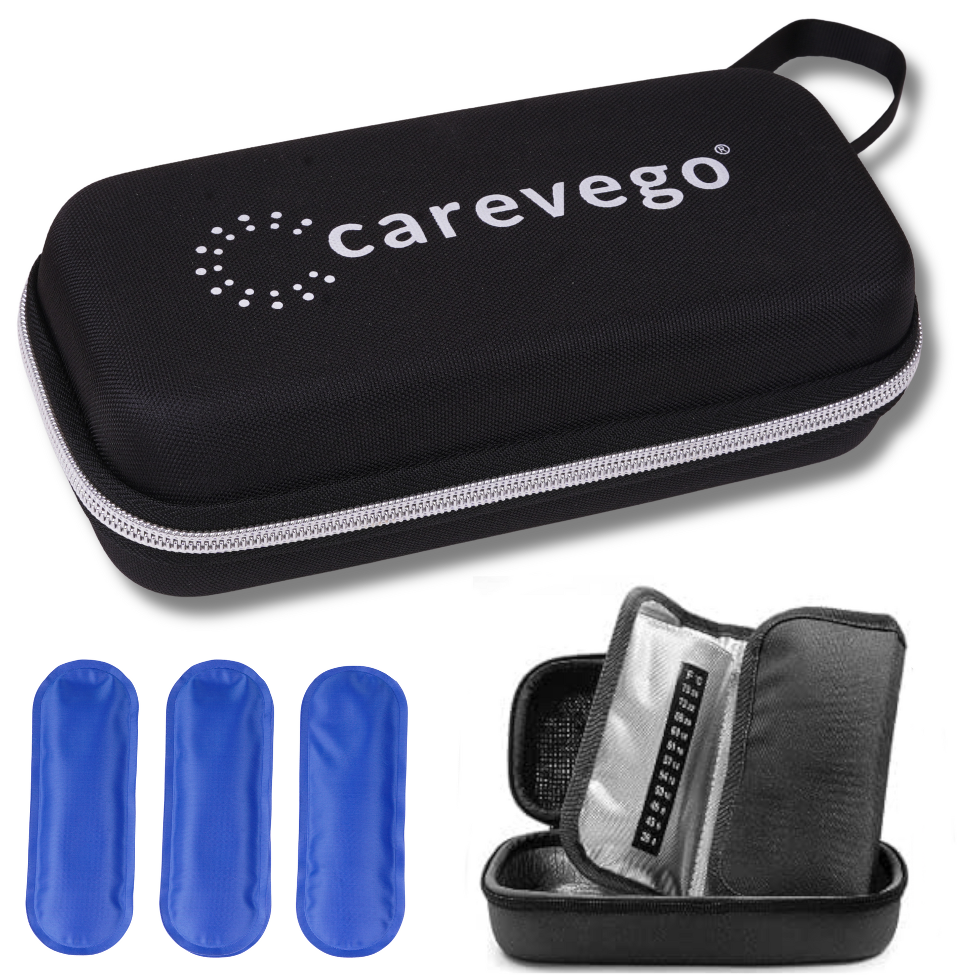 CareVego insulin pen travel safe cooler ice bag Hard eva case with 3 Cooler Ice Pack