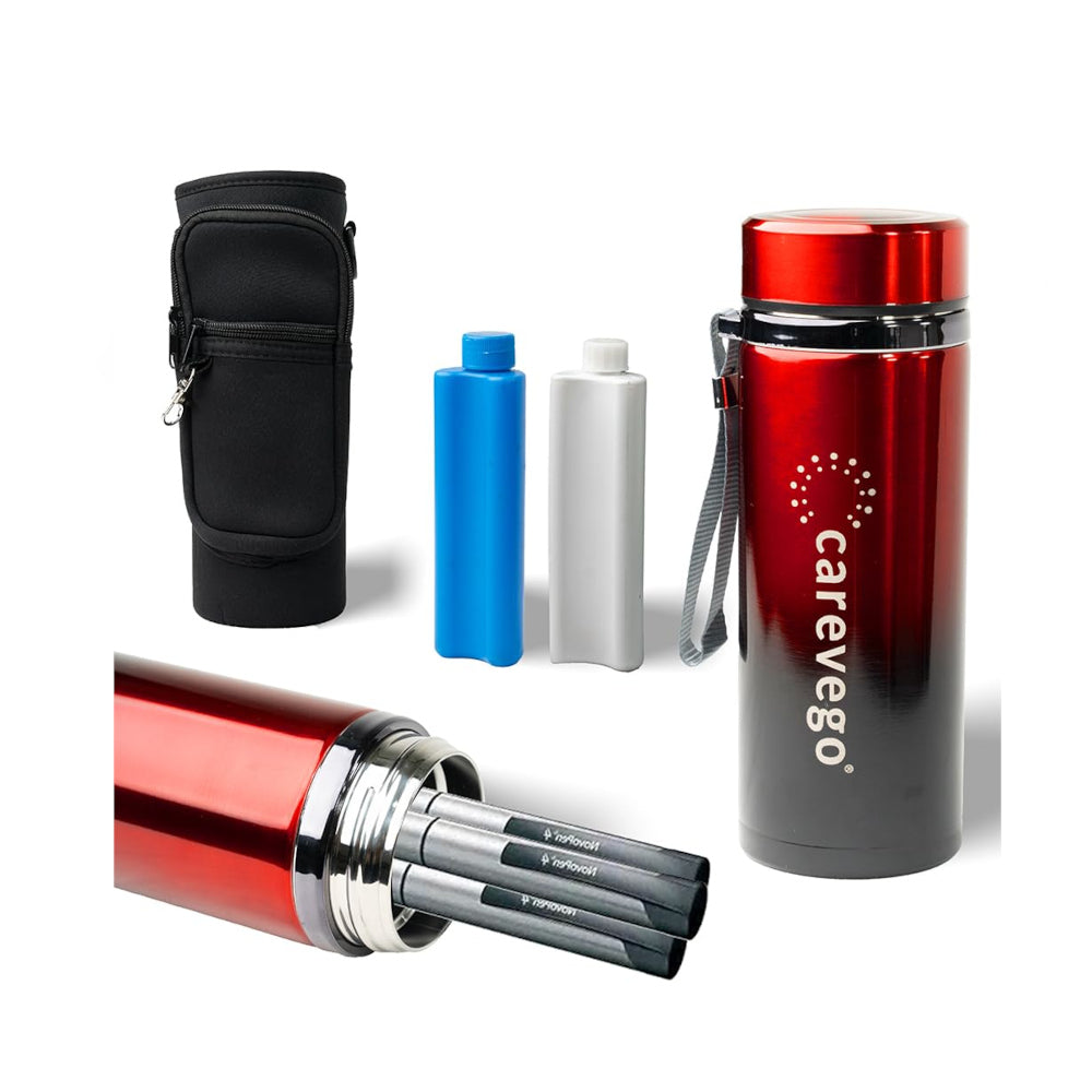 CareVego Insulin Cooler Travel Case 24H 3-5 Pens Medication Travel Case with 2 Biogel Ice Pack for Insulin Pens and Diabetic Supplies Storage (RED)