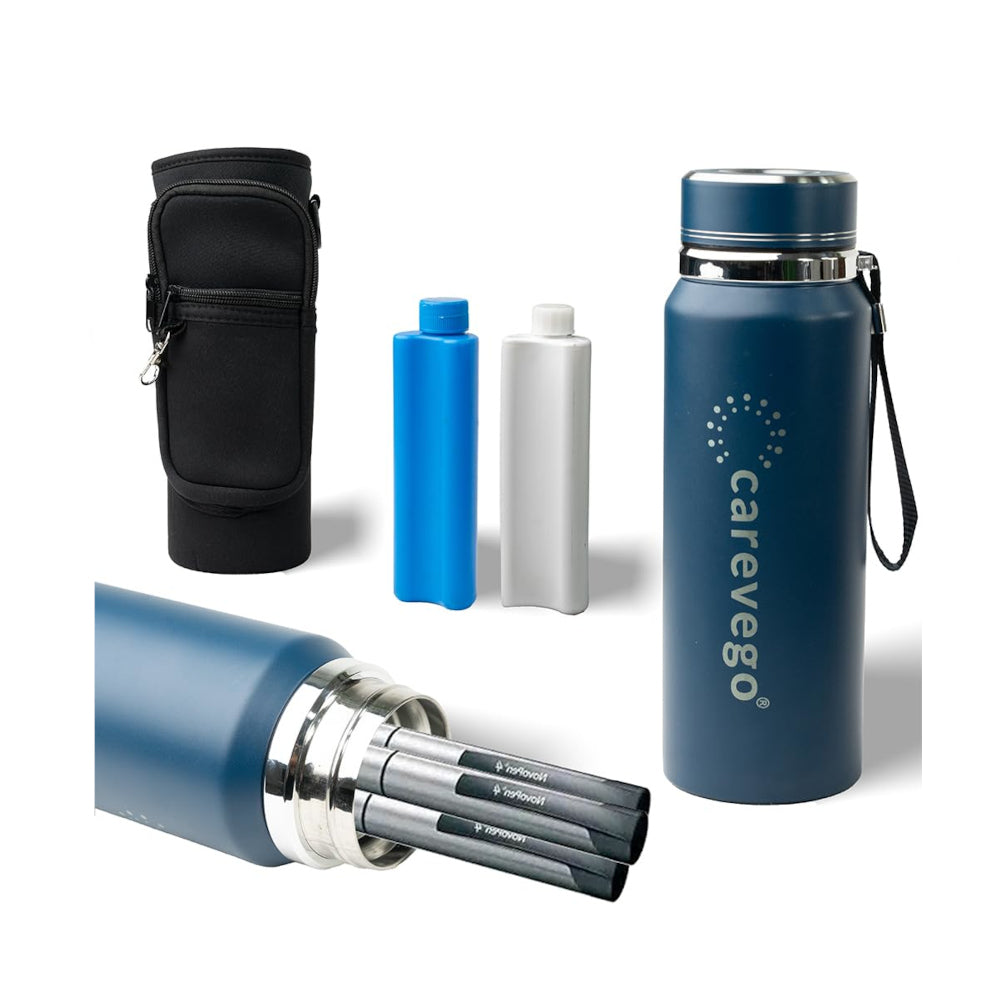 CareVego Stainless Steel 24H 3-5 Pens Insulin Cooling Bottle Travel Case Diabetes Organizer Medicine Cooler Bag